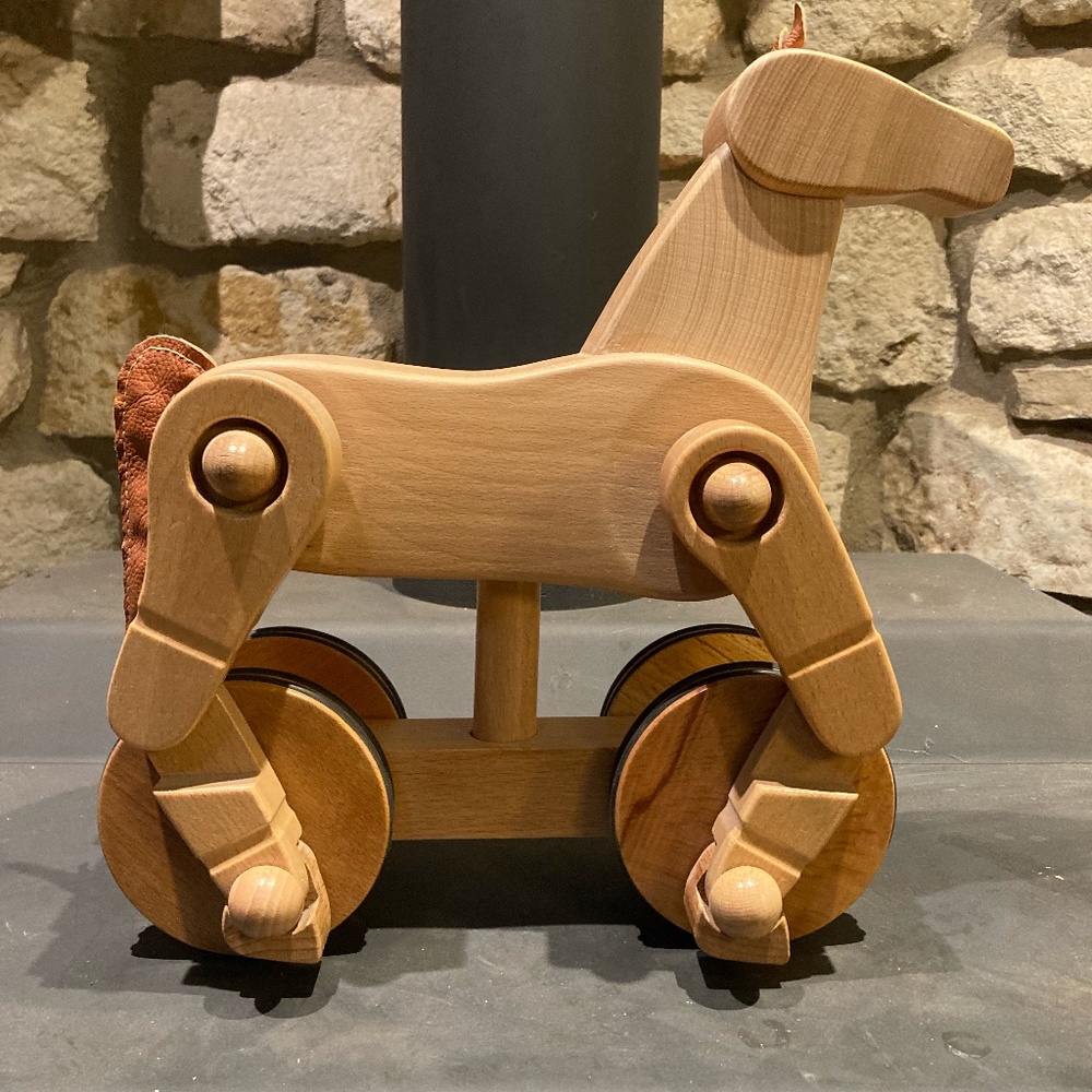 Toy Horse rolling wooden hand made